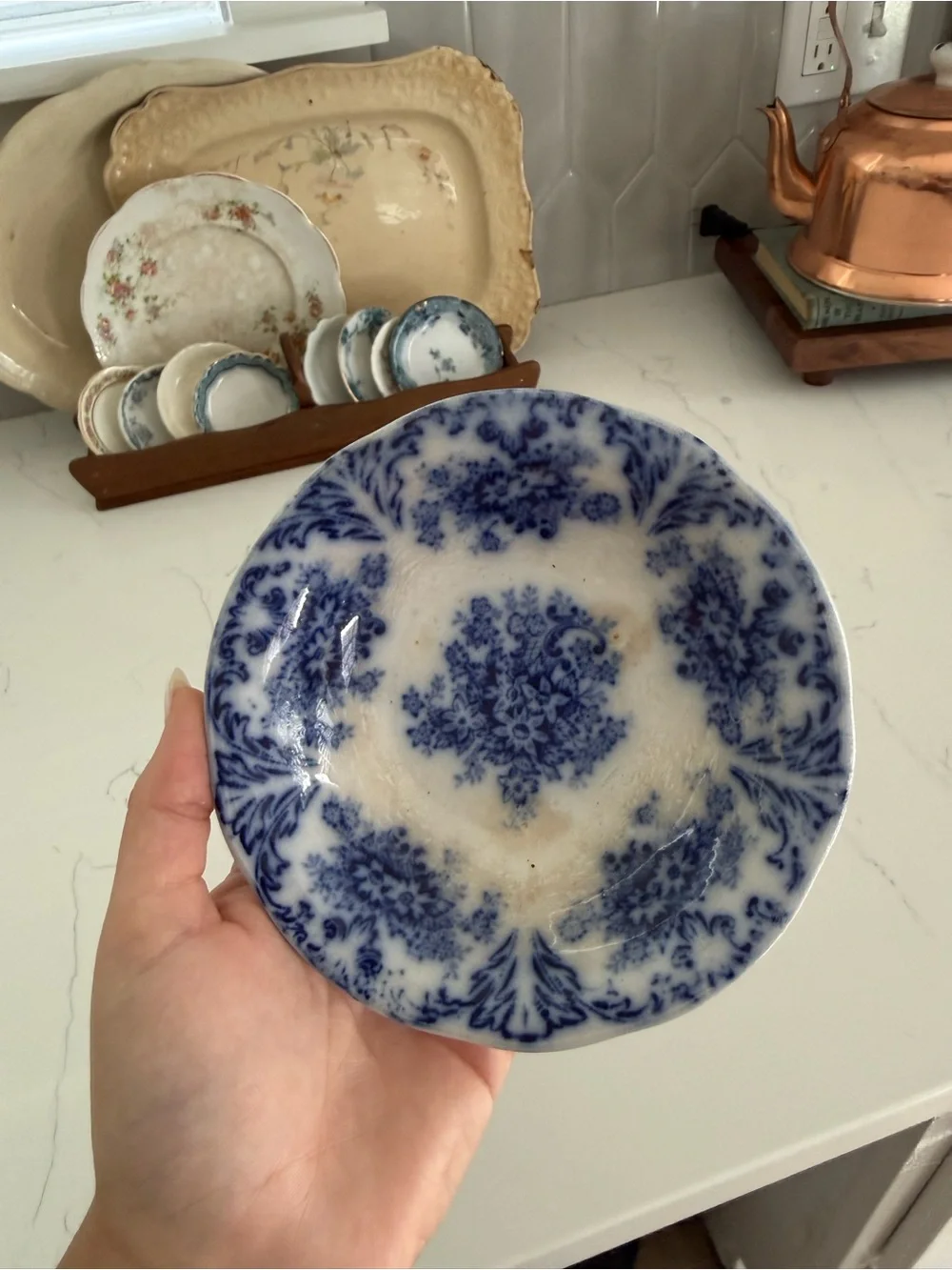 Flow Blue Berry Bowl with Staining